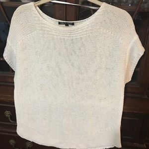 cable and gauge knit short sleeve sweater top